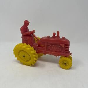Vintage Sandusky Ohio Barr Rubber Products Red Yellow Plastic Farmer Tractor Toy
